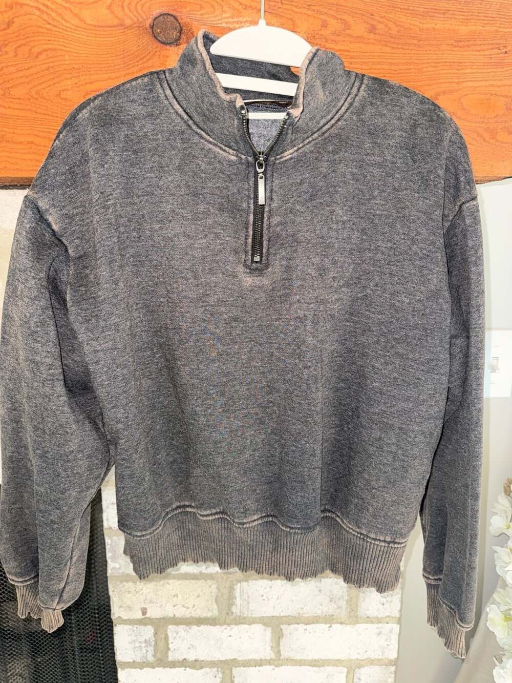 Zenana Acid Wash Quarter-Zip Sweatshirt Charcoal Gray Size S